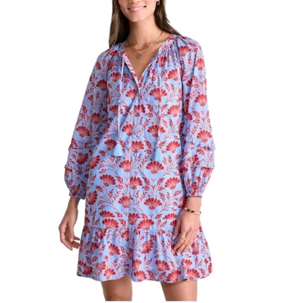 Vineyard Vines Marthas Vineyard Jaleeza Dress Short Size L Balloon Sleeve Floral